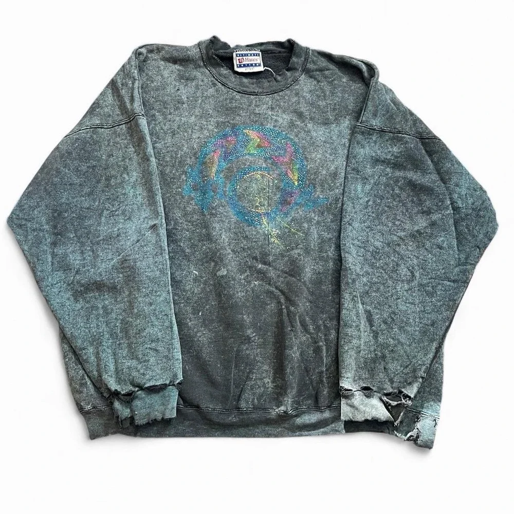 Vintage Pullover Crewneck Sweater Size XL Thrashed Grunge Skate Y2K 2000s